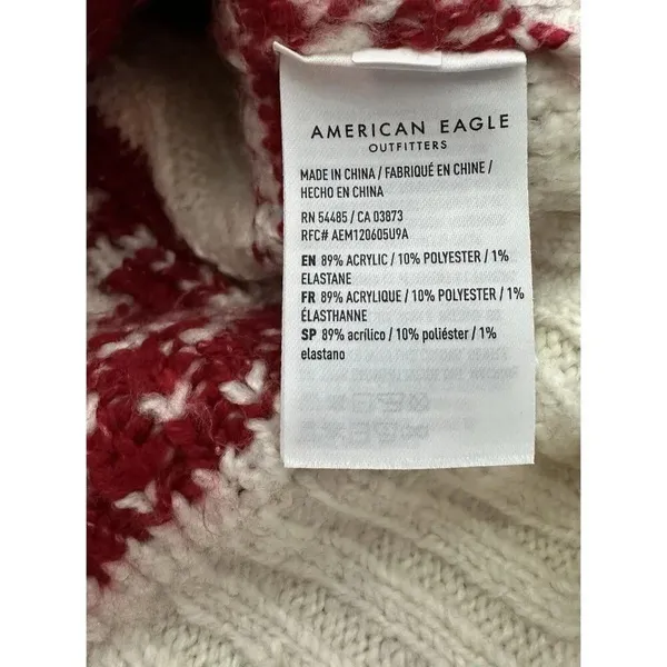 American Eagle Holiday Sweater Women’s Size Medium Mock Neck Cable Knit - Image 3