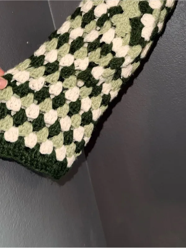 Handmade Crochet Granny Square Cardigan Tie Front Green Crop Top Small Medium - Image 5