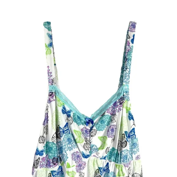 Avon Plus Size 3X‎ Sleep Tank Top Blue White Lace Butterflies Stretch 140 - Image 2