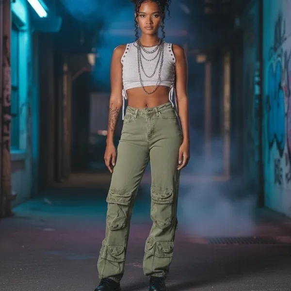 NWT Akira S‎ Green Utility Cargo Pants Pockets Streetwear Y2K Grunge Cyberpunk - Image 4
