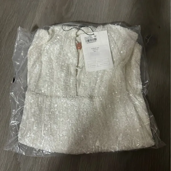 Revolve Nookie Supreme White Sequin Strappy NYE Mini Dress‎ Size S NEW - Image 4