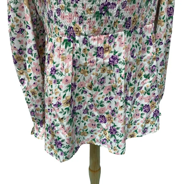 Pieces Maternity Smock‎ Top L Multicolor Floral Smocked Ruffle Collar Romantic - Image 4