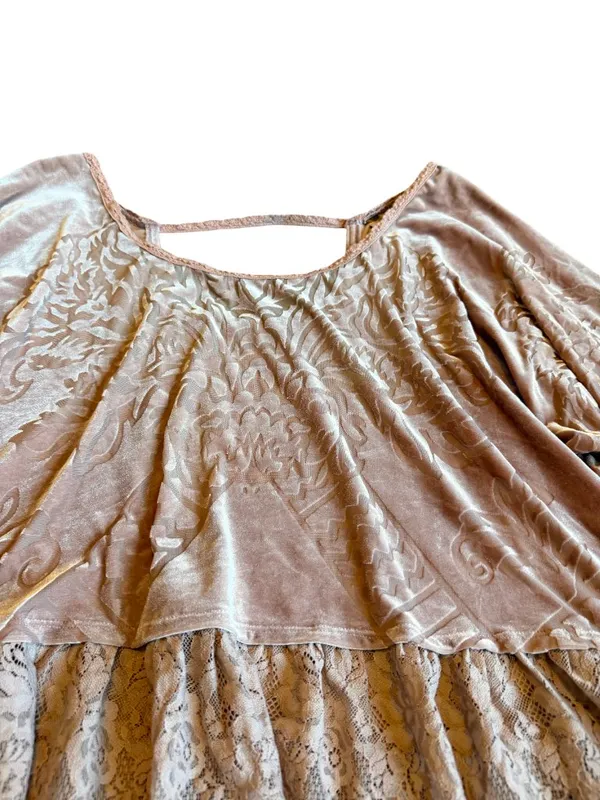Free People Burnout Top Shirt Pink Blouse Crushed Velvet Flowy Tiered Size Small - Image 9