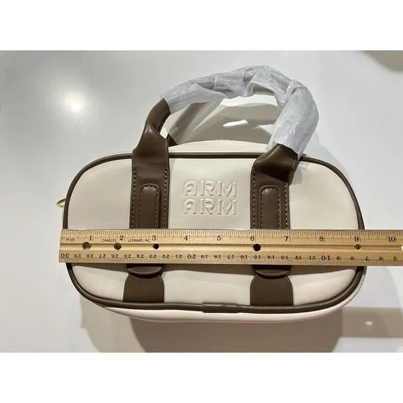 Bowling Bag Women Small Cream Brown New ARM Embossed‎ Crossbody Handbag - Image 3