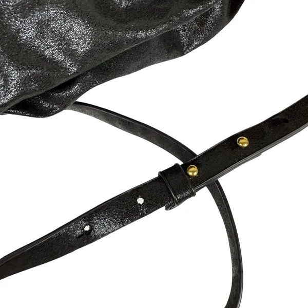 Anthropologie Jory Black Metallic Clutch Crossbody Dumpling‎ Bag Vegan Leather - Image 2