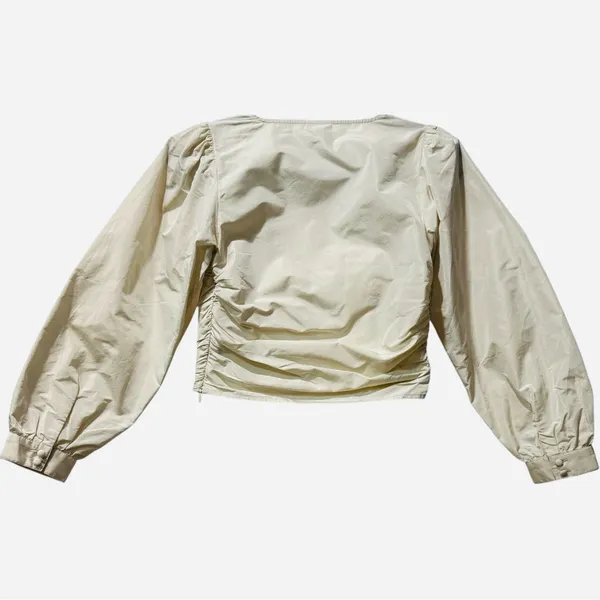 Aritzia Sunday‎ Best Cream Petal Top Ruched Cropped Taffeta Blouse Size 4 - Image 3