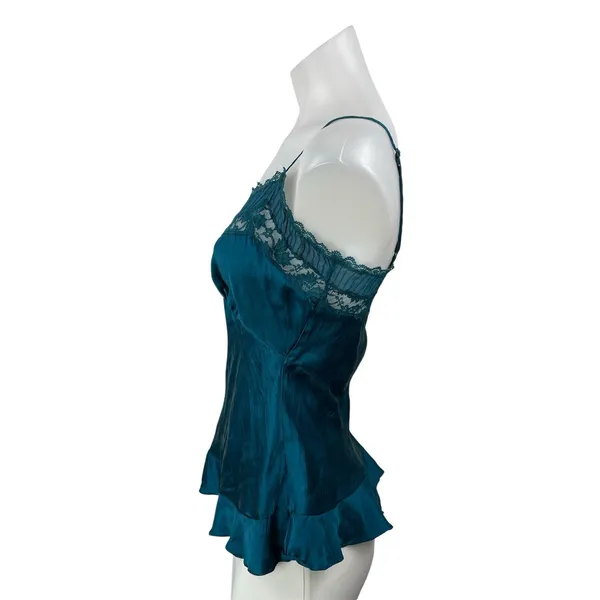 Warehouse Teal Blue Silk Satin Floral Lace Sleeveless Cami Camisole Tank Top 6 - Image 2