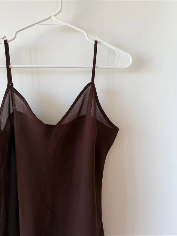 Women's Brown Sheer Slip Tank Top Size M - Image 2