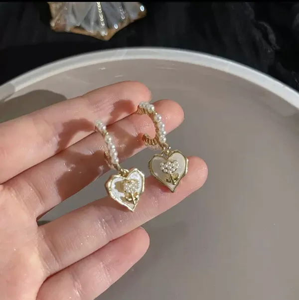 Gold Plated Pearl Flower Earrings - Image 3