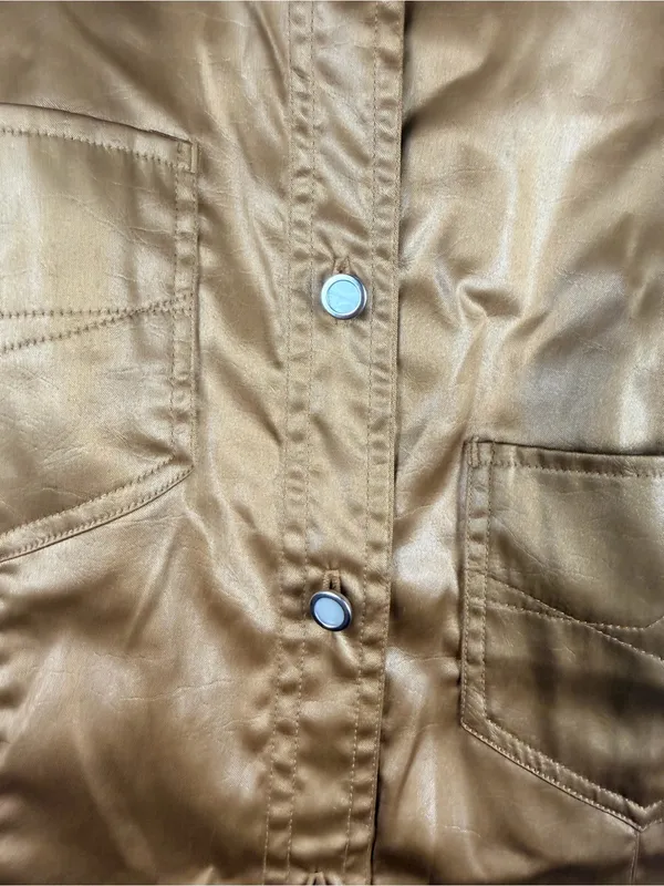 Y2k Jou Jou skins bronze button down asymmetrical pocket top western top size M - Image 4