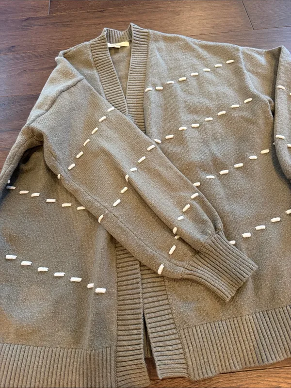 LaSerein Green Dot Stitch Long Sleeve Open Front Cardigan - Size Small - C2-032 - Image 6