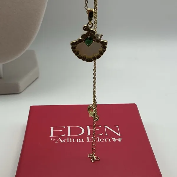 Eden by Adina Eden Mother of Pearl Fan Shell CZ Necklace 14K Gold Plated - Image 6
