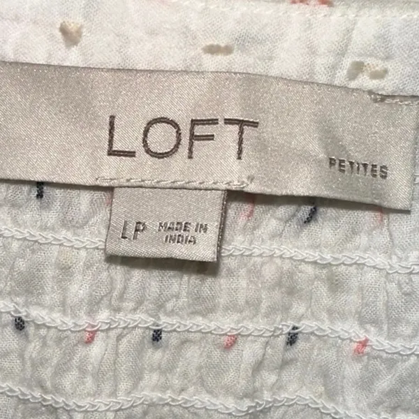 LOFT Petite Large White Printed Peasant‎ Blouse Women's Short Sleeve Boho Top - Image 3