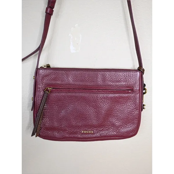 Fossil Women's Pebbled Crossbody Cowhide Leather Bag in Burgundy - Image 3