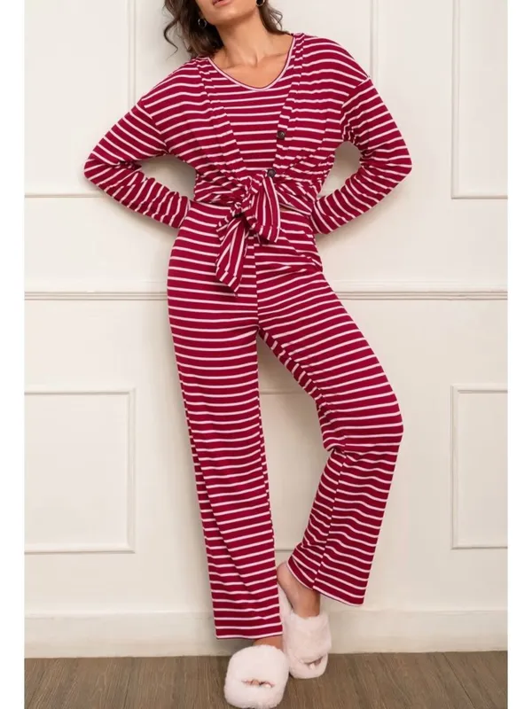 NWT Cupshe Red Striped 3-Piece Pajama Set - Size: Medium - Image 15
