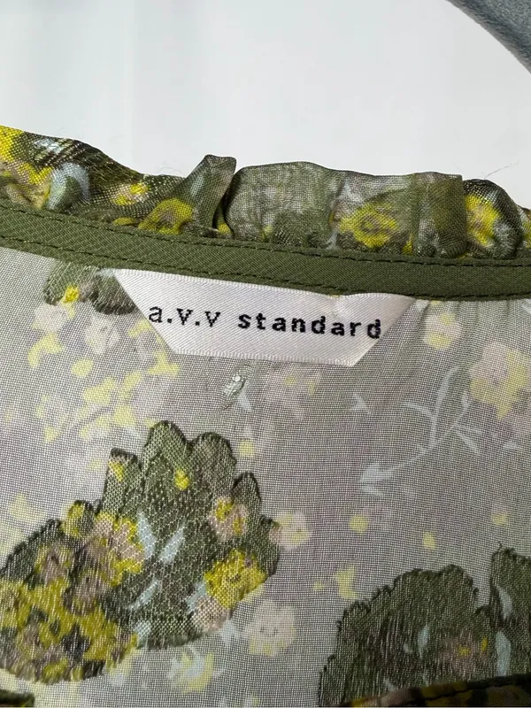 A.V.V. Standard Floral Tie-Neck Long Sleeve‎ Midi Dress in Green Size Small - Image 2