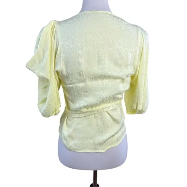 Krisa Womens Yellow Snake Print Jacquard Wrap Blouse‎ Puff Sleeve XS - Image 3