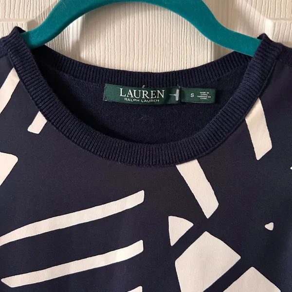 Lauren Ralph Lauren Women's Navy/White Mixed Media Shift‎ Sweater Dress Size S - Image 7
