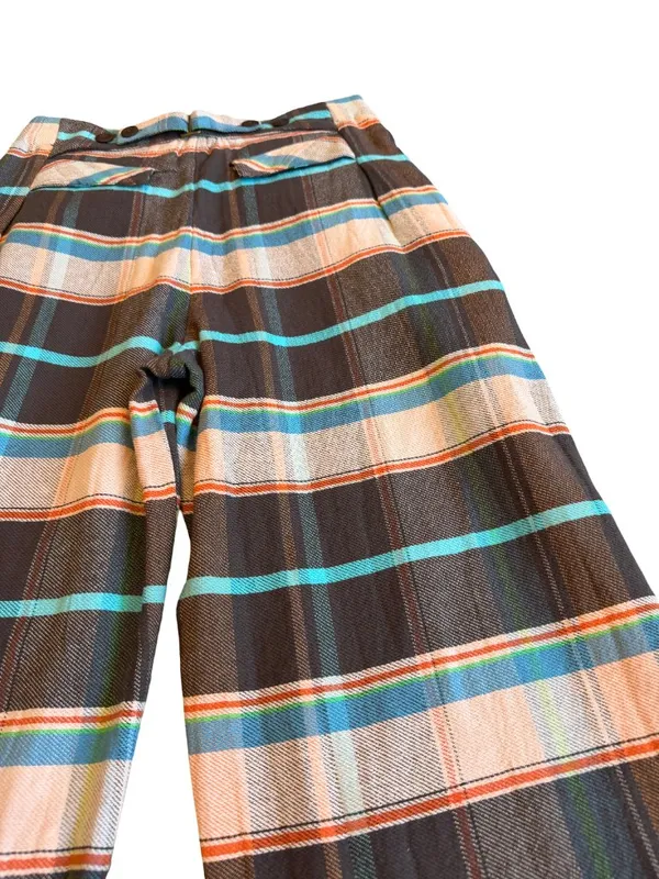 Free People Plaid Back Buckle Cotton Pants Wide Leg Bold Trousers Size 10 NWT - Image 13