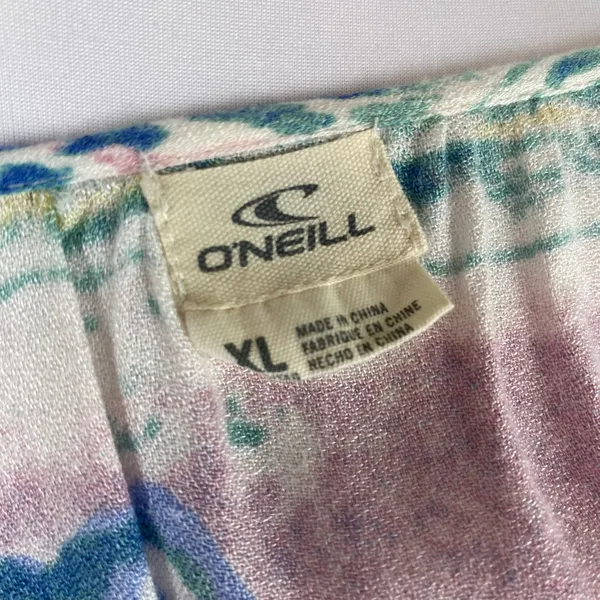 O'Neill Pastel Watercolor Floral Tie Front Boho Scoop Neck Peasant Blouse XL - Image 8