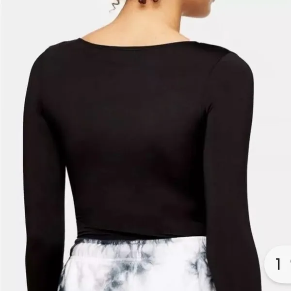 Long Sleeve Rounded Neckline Full Coverage Bodysuit Black Size M Size M - Image 2