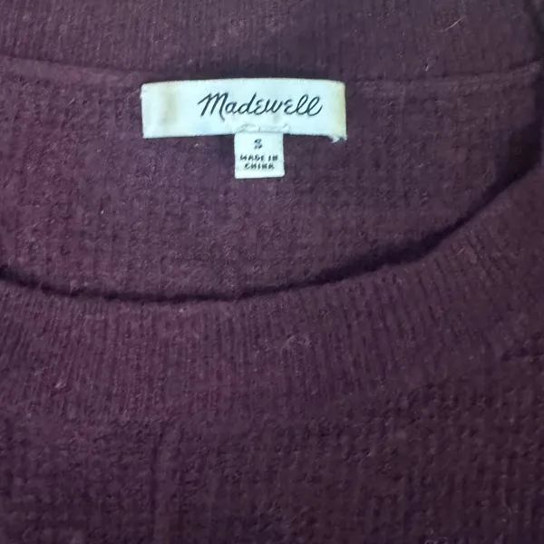 Madewell Burgundy Wool Blend Waffle Knit Crewneck Long Sleeve Sweater Size‎ S - Image 3
