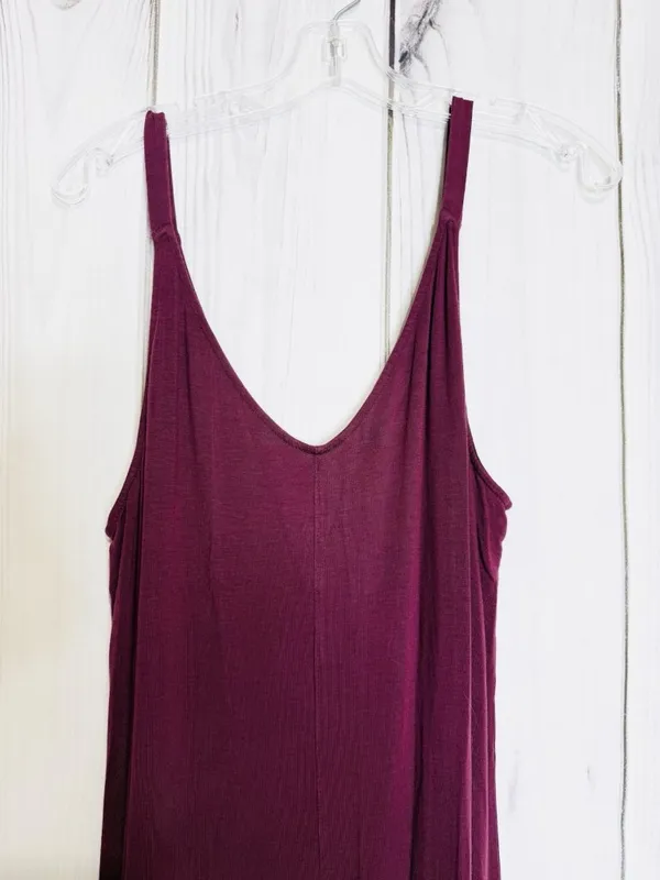 Athleta Nighttime Bliss V-Neck Romper Wide Leg Jumpsuit Deep Burgundy Sz L - Image 5