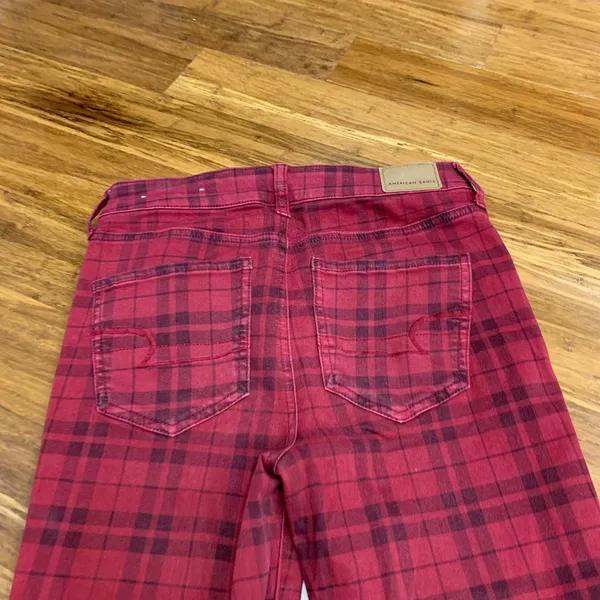 American Eagle Red Black Plaid Hi Rise Jegging Pants‎ Jeans Women's Size 4 Short - Image 5