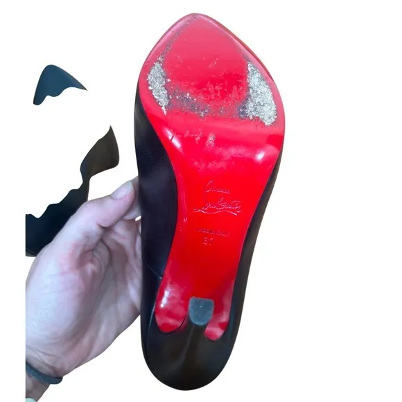 Christian Louboutin Rolando 120 Black Leather Platform Pumps Red Bottoms Heel 37 - Image 12