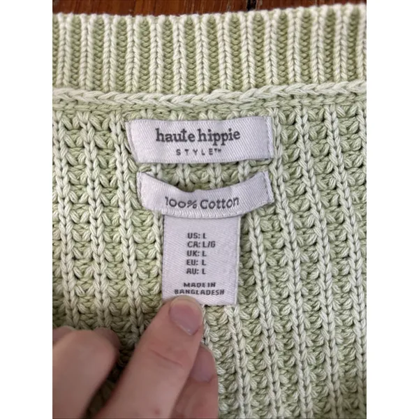 Haute Hippie Green Chunky Knit V-Neck Ribbed Pullover Sweater Size Large - Image 4