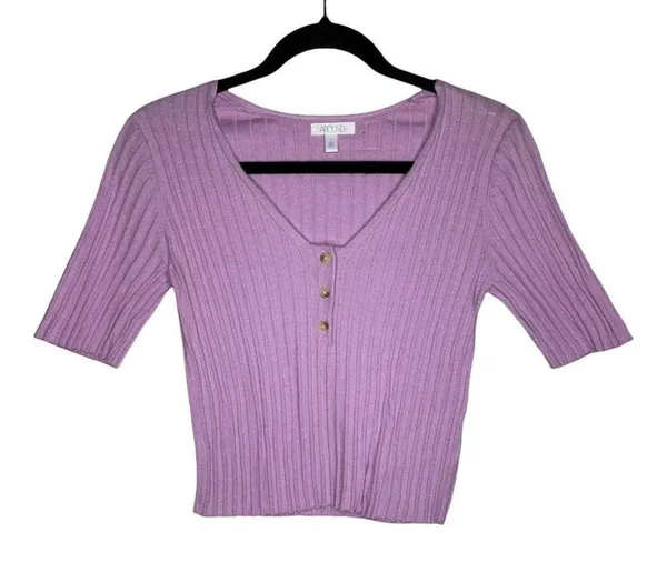Abound Top Size Medium Women's Half Sleeve Ribbed Button Pullover 100% Cotton - Image 2