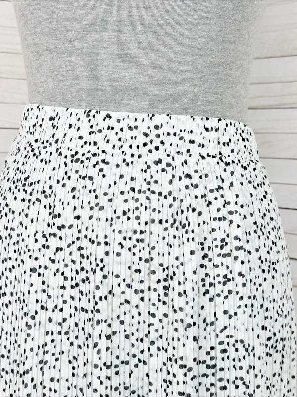 WD.NY Pleated Polka Dot Maxi Skirt White Black Small Long Chiffon Elastic Waist - Image 6