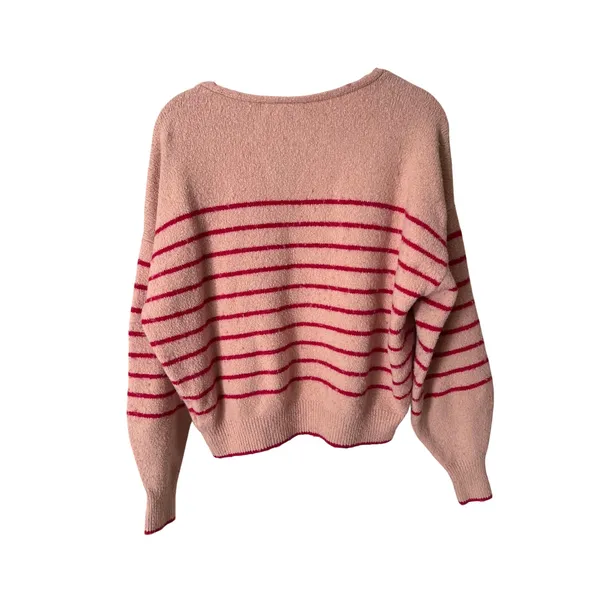 Madewell Wedged V-Neck Sweater Pale Blush Stripe Size Medium‎ - Image 8