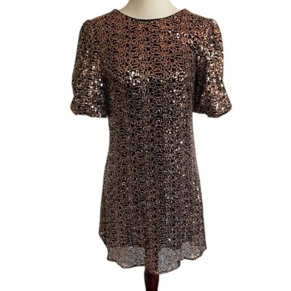 Eliza J Womens Bronze Black Sequin Puff Sleeve Shift Mini Dress‎ Size 10 - Image 2