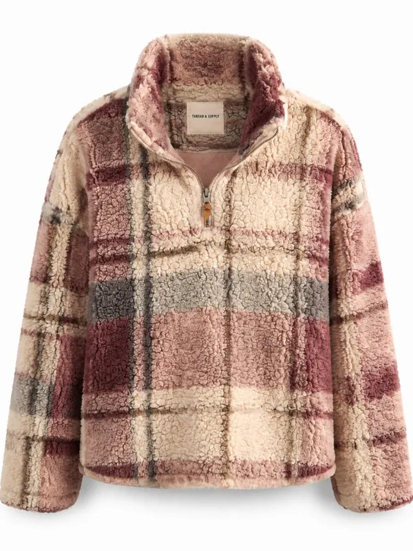 Thread & Supply Plaid Sherpa Quarter Zip L - Image 2