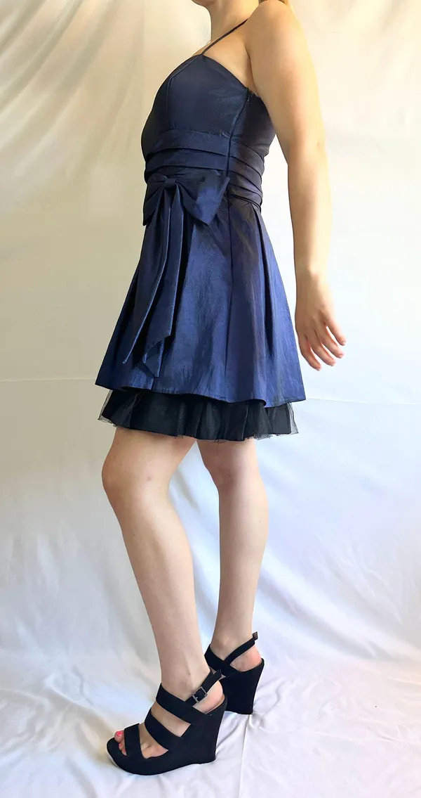 Fiesta Solid Straight Ruched Satin/Mesh Homecoming Dress - Blue/Black - M - Image 7