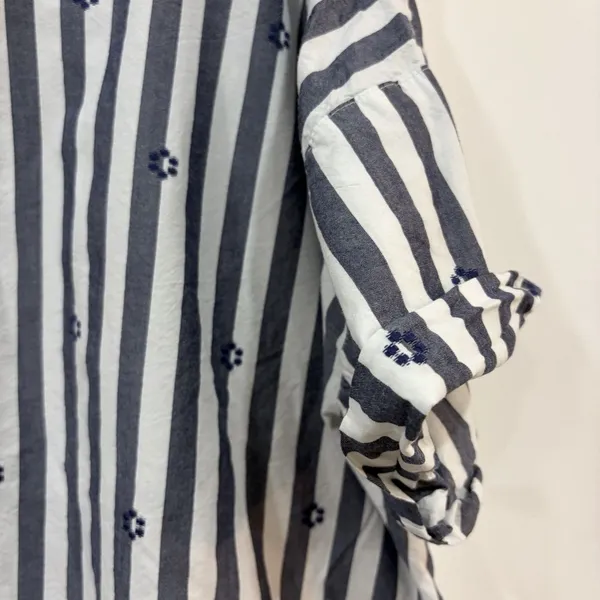 LOFT Clip Henley Dolman Striped Everyday Button Up Tunic Blouse Large Embroidery - Image 3