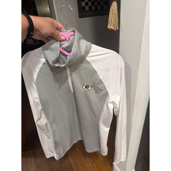 Green Bay Packers Cutter & Buck Women's Forge Tonal Stripe Half-Zip Pullover S - Image 3