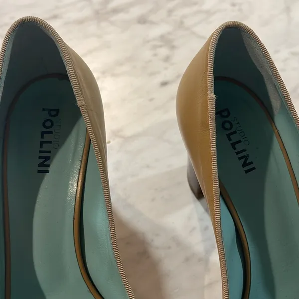 Studio pollini Elegant Tan Peep-Toe Heels khaki tan sz 38 made in Italy - Image 3