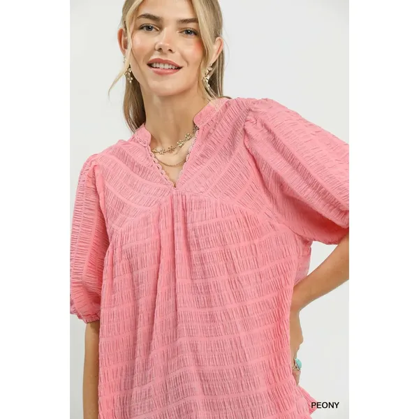 Umgee‎ Textured Puff Sleeve Blouse - Medium - Image 4