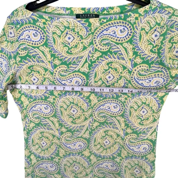 Lauren Ralph Lauren Top Womens M Green Yellow Cotton‎ Paisley Preppy Old Money - Image 5