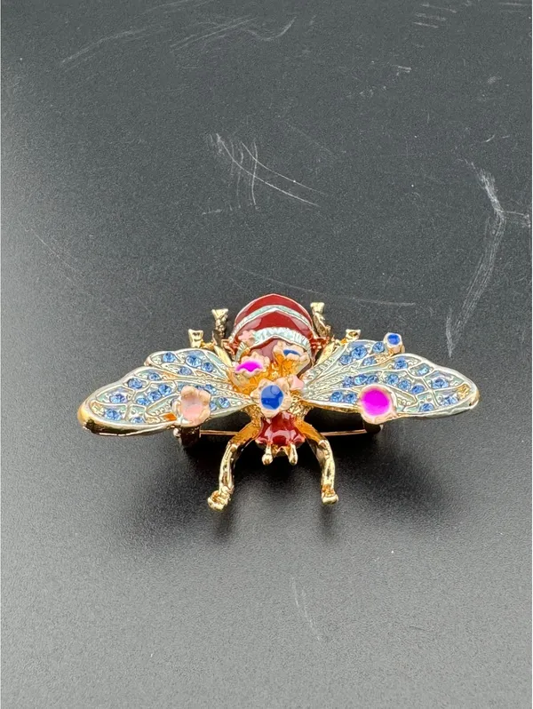 Colorful Crystal Flower and Bee Brooch Pin - Image 3