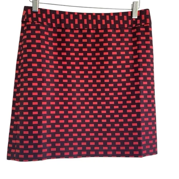 LOFT Red & Black Geometric Print A-Line Mini Skirt Size 6 Career Office Chic - Image 2