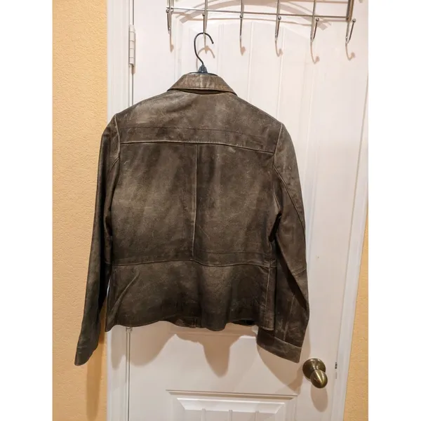 Alfani Leather “Distressed” Bronze Jacket Biker Moto Size L Zippers Fla… - Image 6