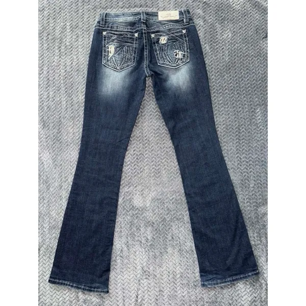 Miss Me Women's Standard Bootcut Embellish Blue Denim Mid Rise Dark Wash Size 28 - Image 2