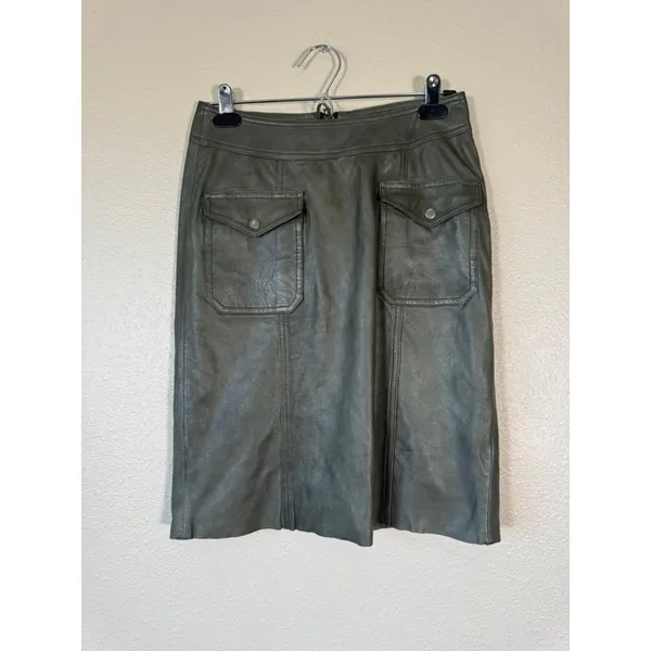 Lucky Brand Olive Green Lambs Leather Mini Skirt Womens S Preppy Dark Academia - Image 12