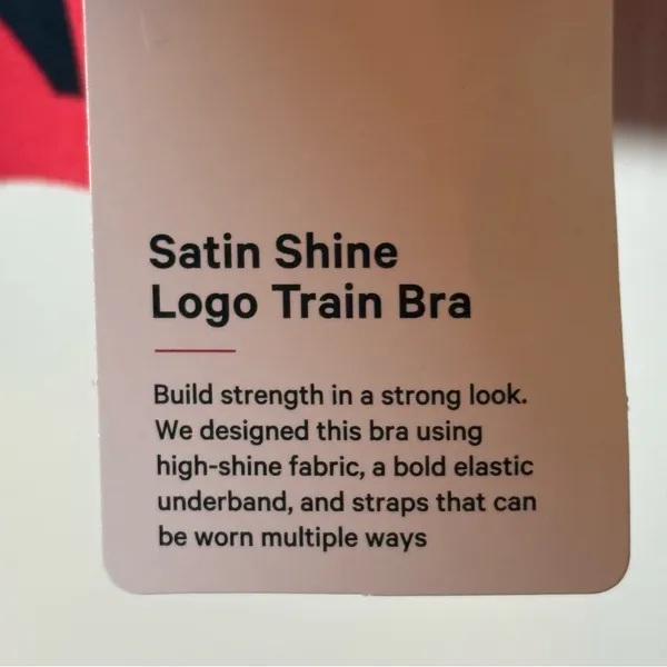 Lululemon Satin Shine Logo Train Bra Light Support, A/B Cup. Color Black/Red - Image 6