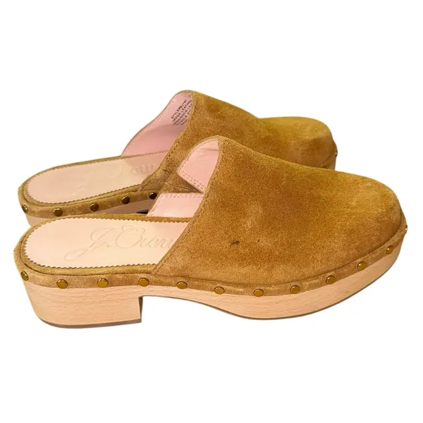 J Crew Dakota Clogs 6.5 Burnished Pecan Suede‎ Wooden Heel Slip On Mules - Image 7