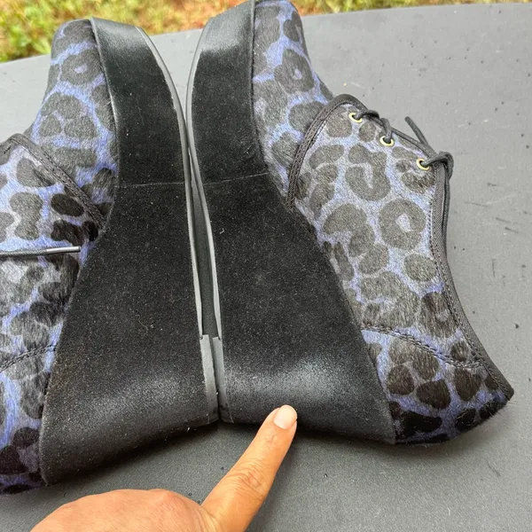 Nicole Wedge Oxfords Women Size 8M Black Blue Leopard Print Lace Up Shoes - Image 10