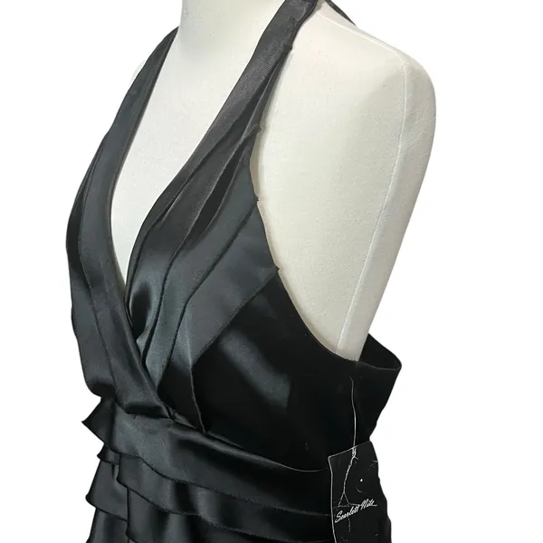 Scarlett Nite Y2K Halter Dress 14 Black Satin Tiered Ruffled Cocktail Retro HOCO - Image 4